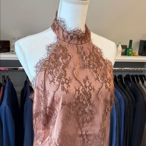 Elegant Lace Halter Brown Dress